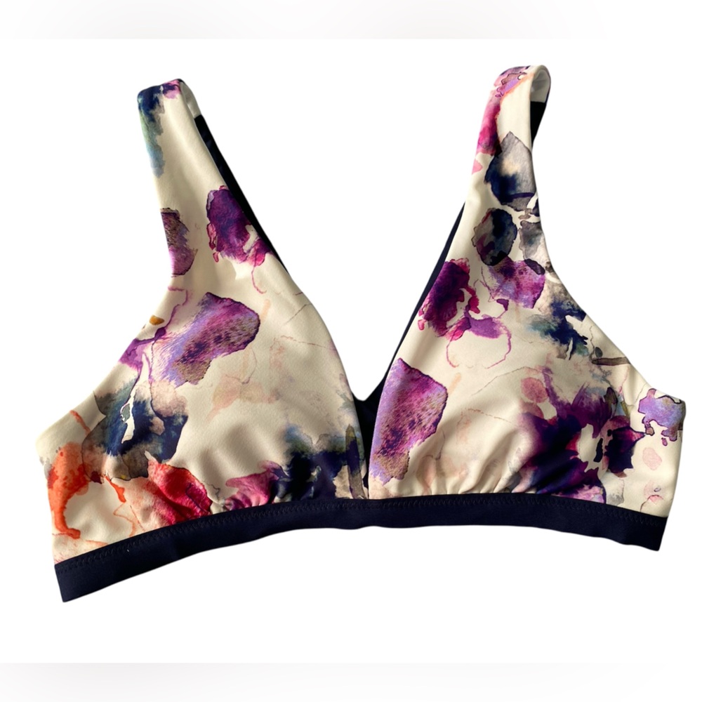NWT Athleta Floral Watercolor Plunge Bikini Top Size Medium